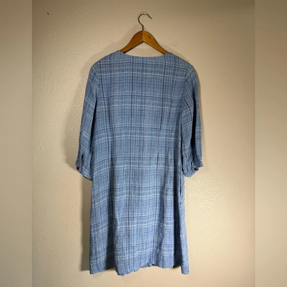 Poetry CHECKED DRESS High-twist linen Ocean Blue US 6 - Picture 4 of 10